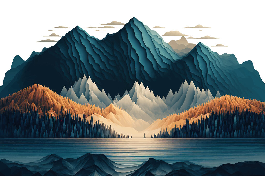 Horské jezero ve vrstvách — celý design