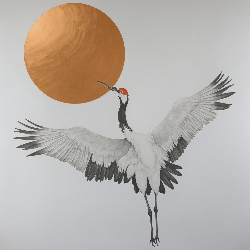 Jeřáb roztahuje křídla — celý design