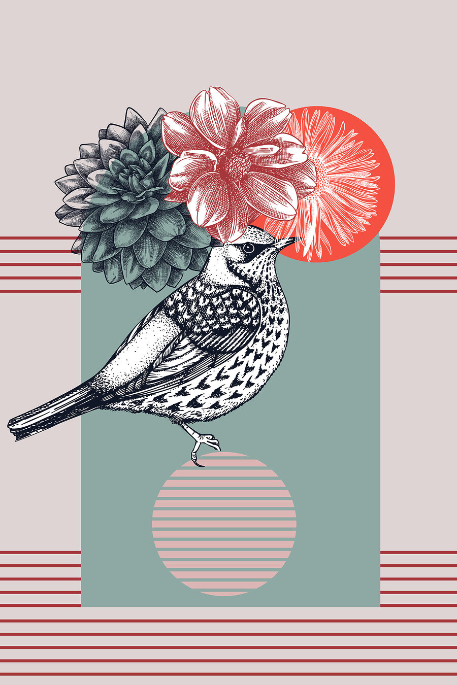 Pták nese květy — celý design