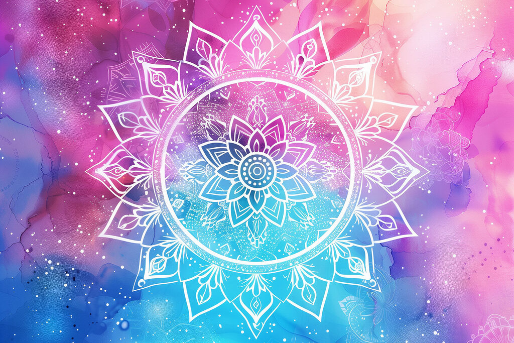 Růžová mandala s hvězdami — celý design
