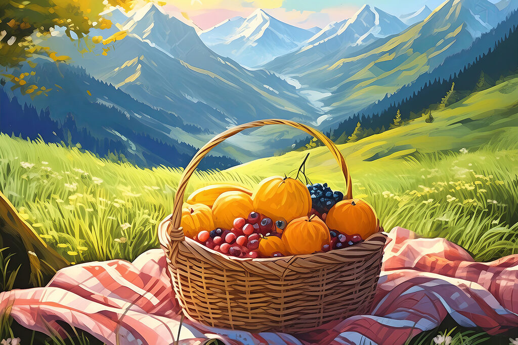 Piknik nad horským údolím — celý design