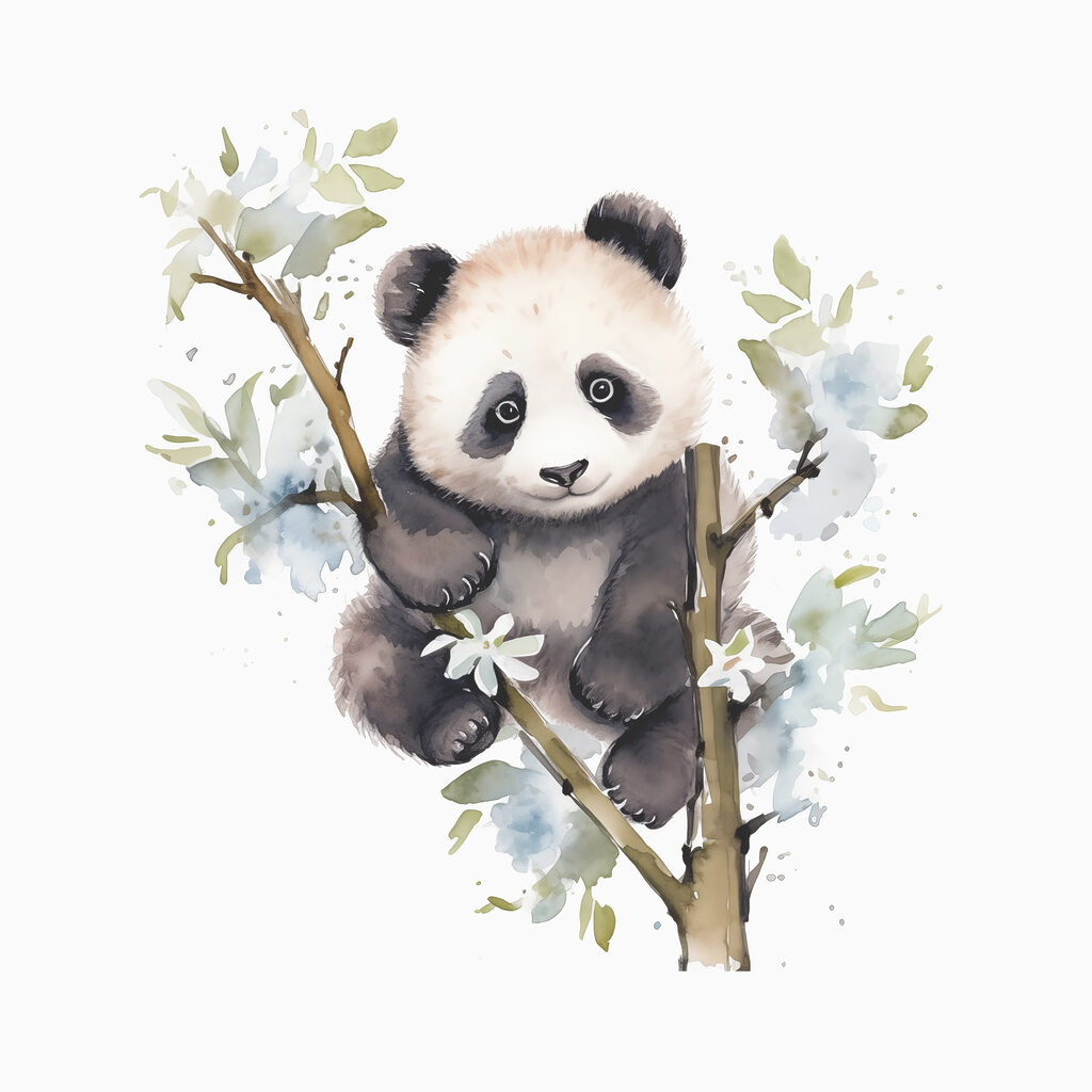 Panda mezi bílými květy — celý design