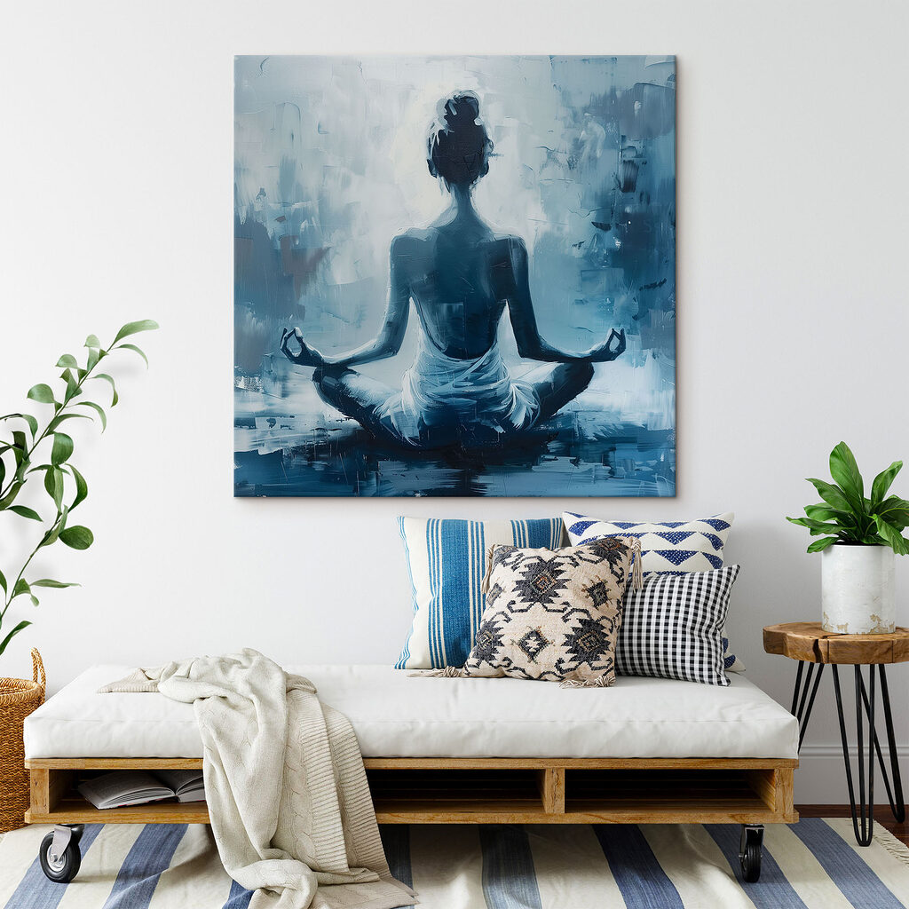 Meditace v hluboké modři v interiéru