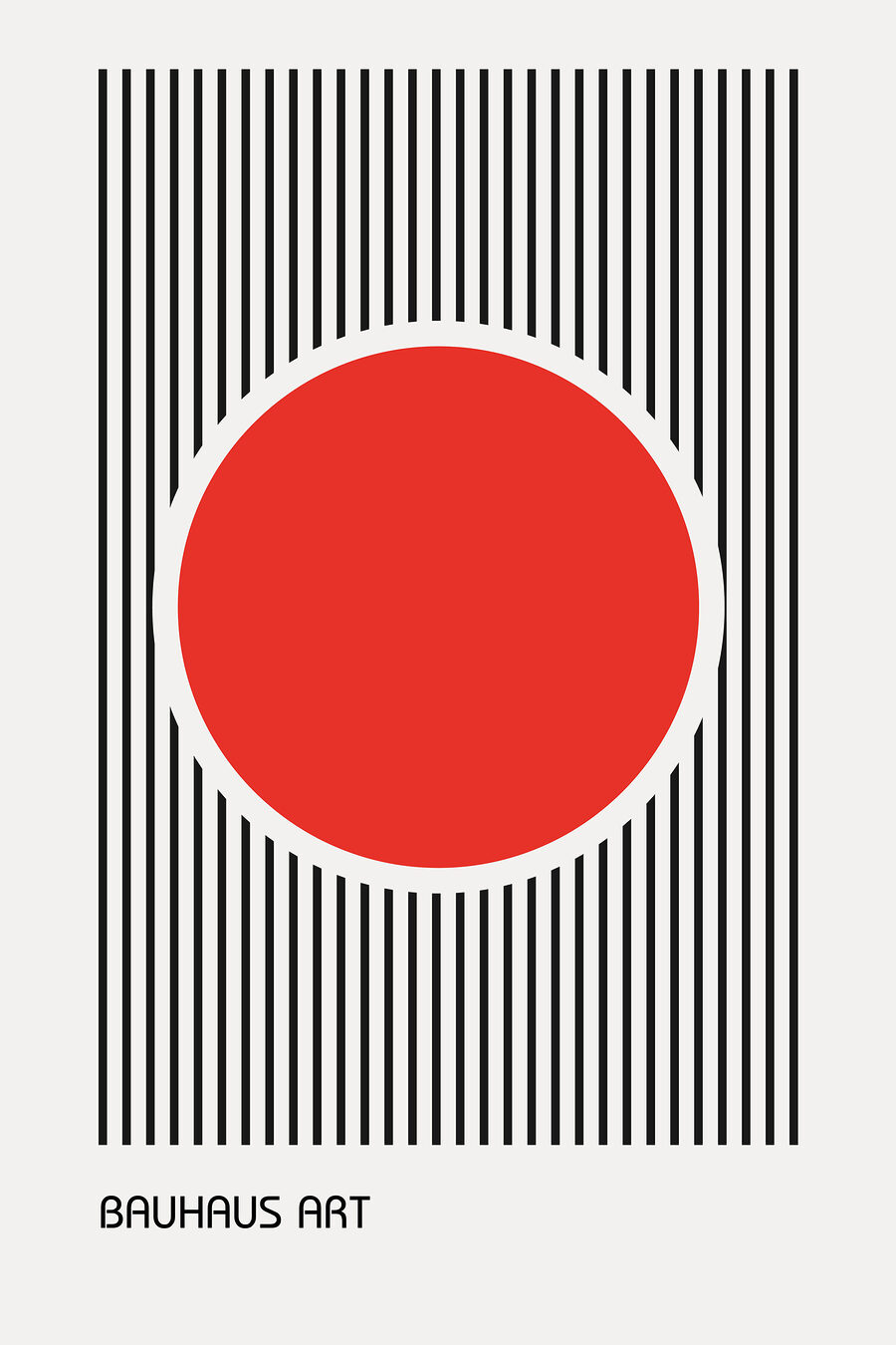 Červený kruh mezi čarami — celý design