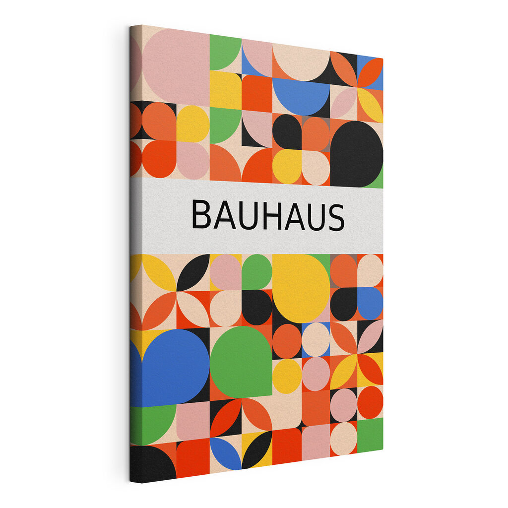 Bauhaus v barevných čtvrtkruzích, obraz na napnutém plátně s přehnutými okraji