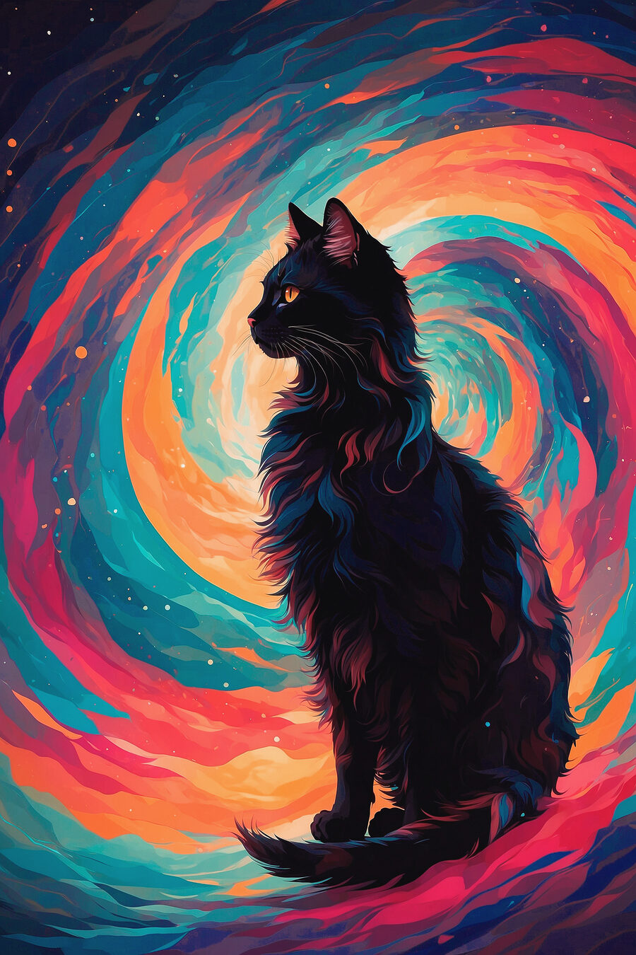 Černá kočka ve víru — celý design