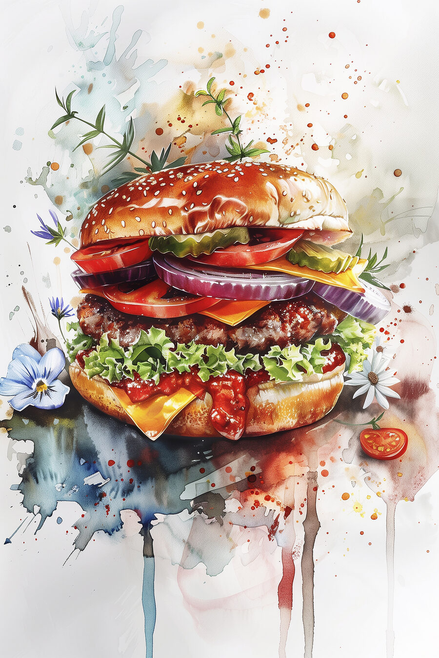 Hamburger v akvarelu — celý design