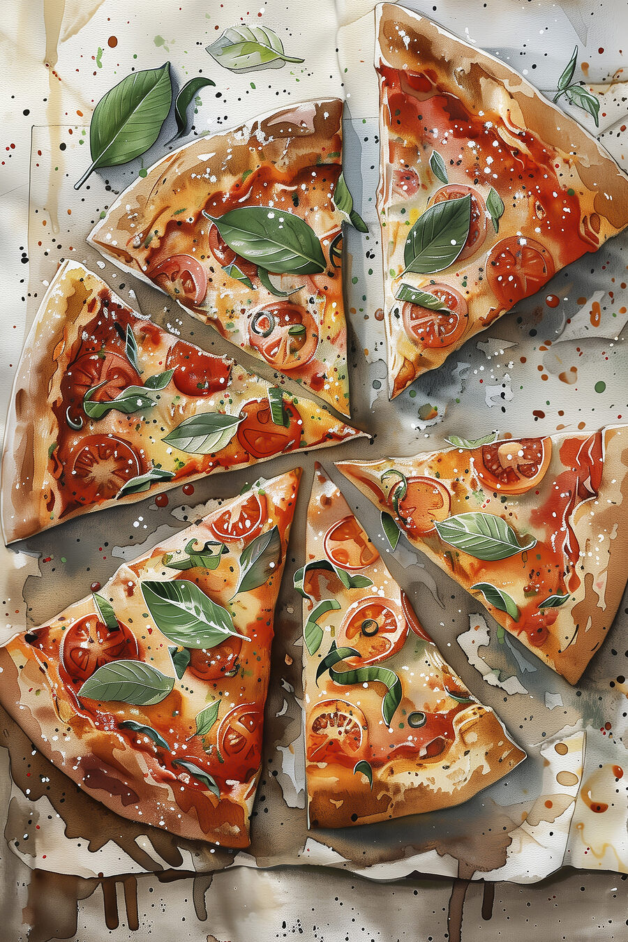 Kousky pizzy s bazalkou — celý design