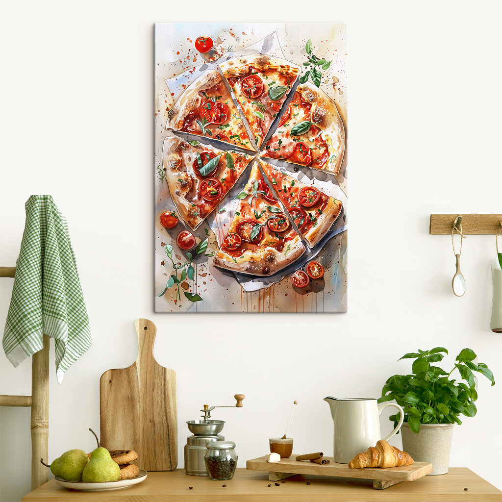 Pizza mezi rajčátky v interiéru