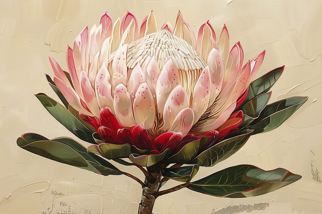 Protea rozevírá korunu — celý design