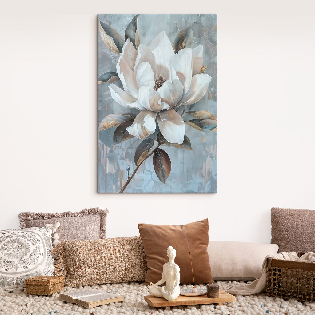 Bílá magnolie nad šedomodrou — interiér 1