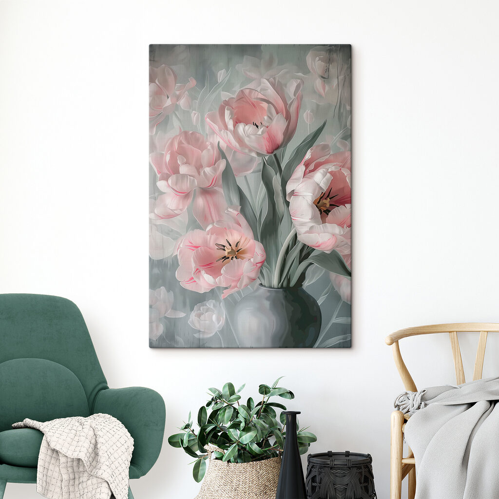 Růžové tulipány ve váze — interiér 2