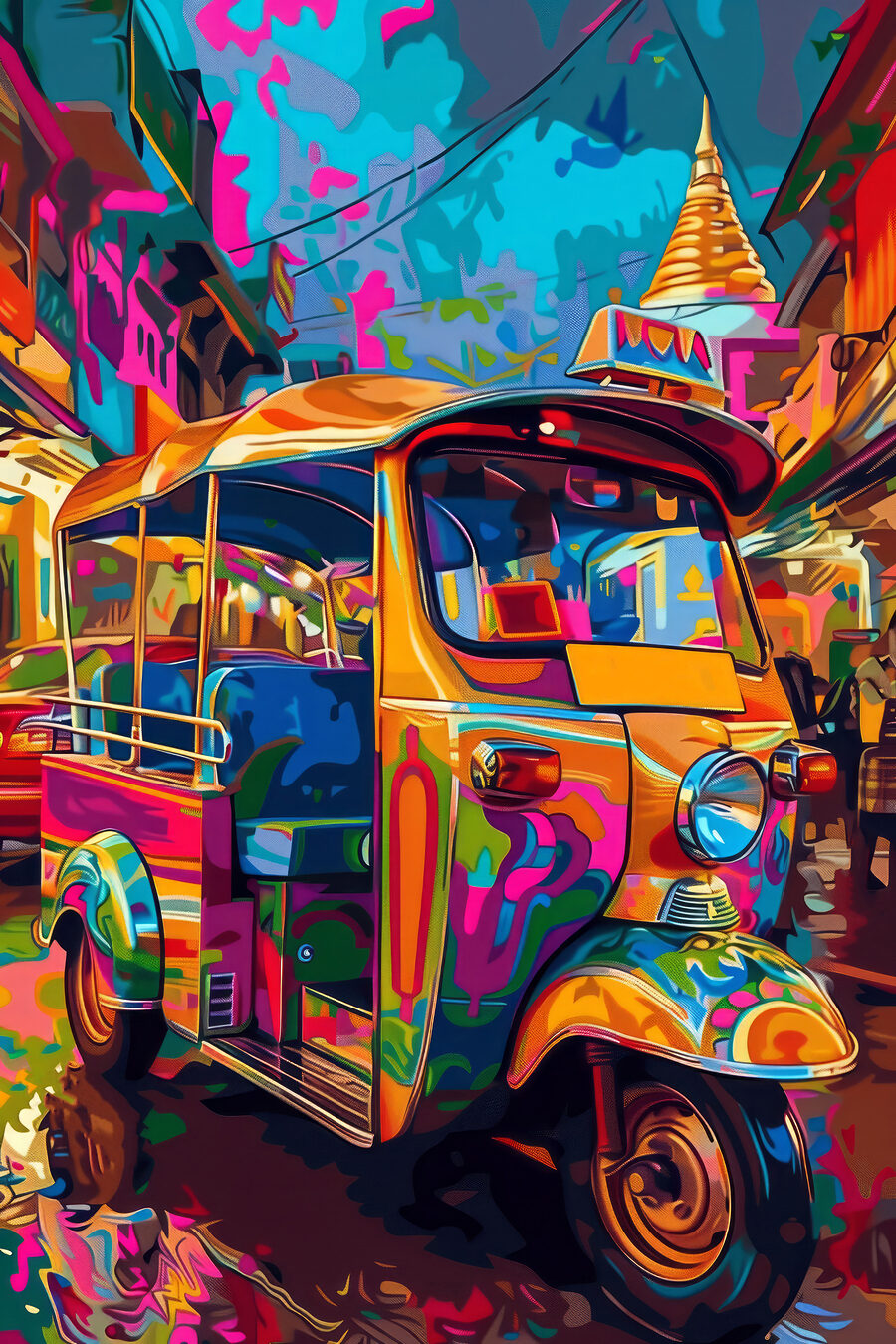 Tuktuk v pestrých barvách — celý design