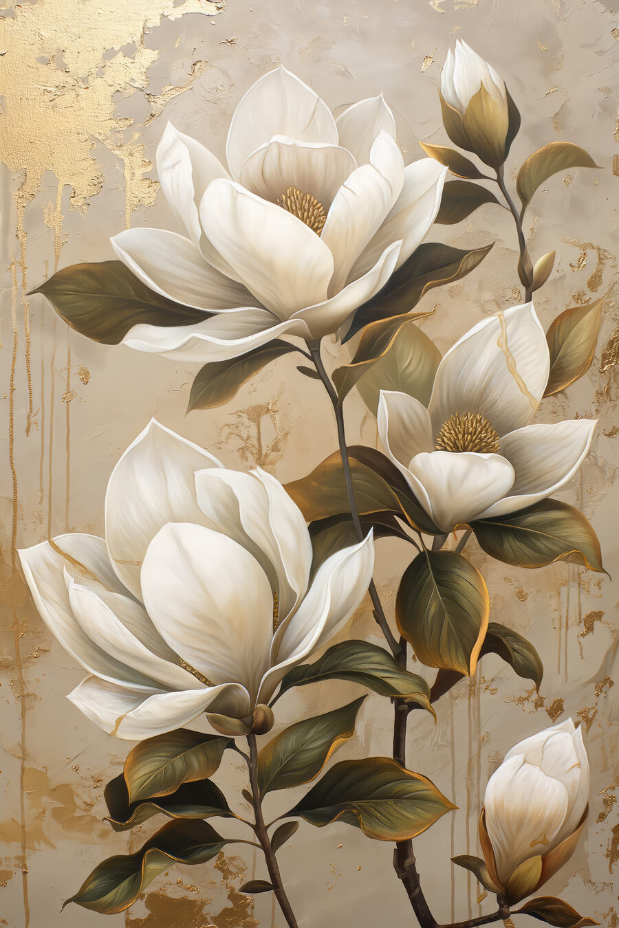 Magnoliová větev na béžové — celý design