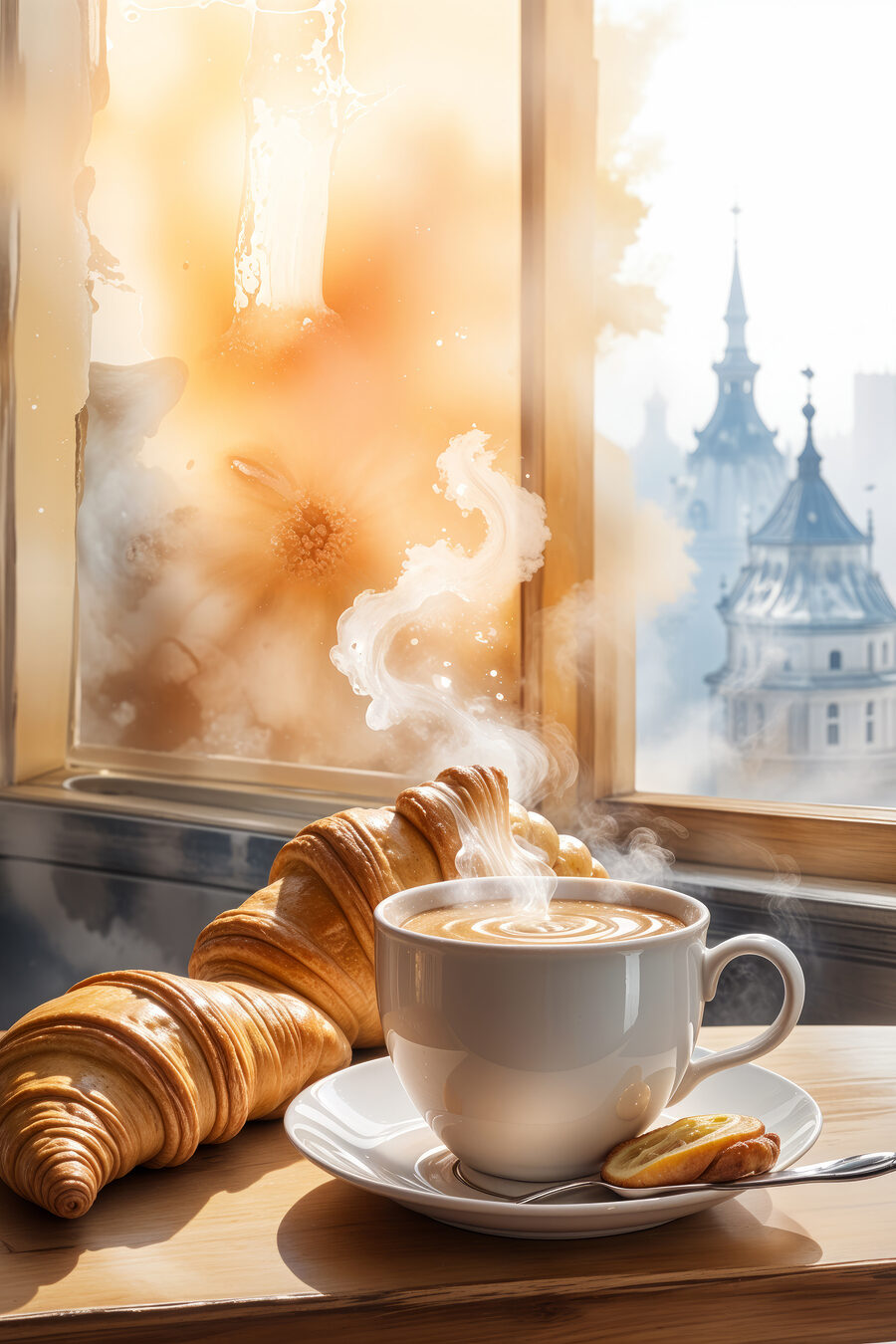 Ranní káva s croissantem — celý design
