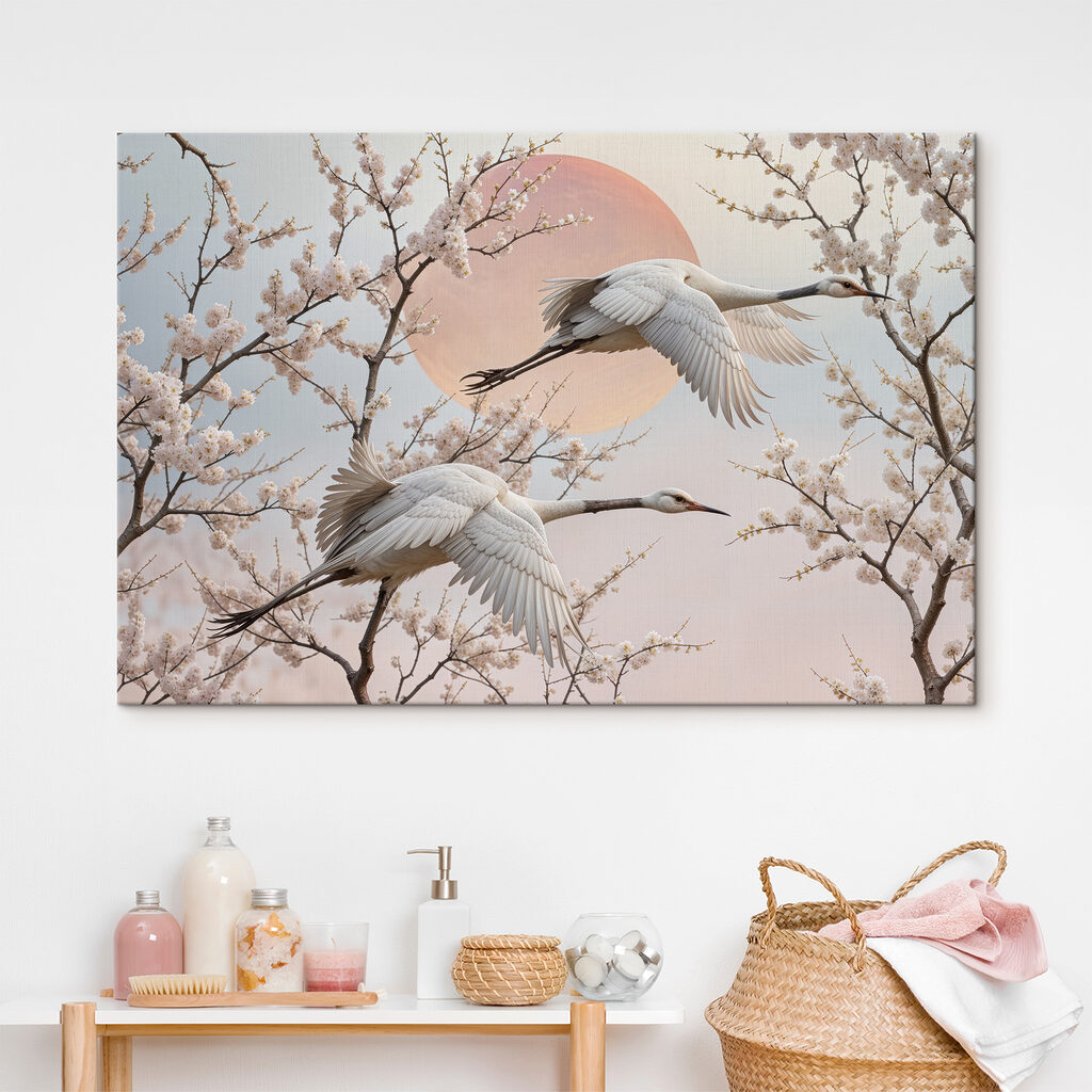 Jeřábi mezi kvetoucími větvemi — interiér 2