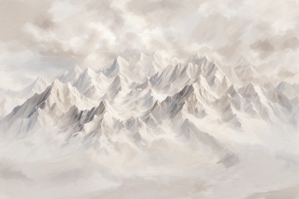 Bílé štíty nad mraky — celý design