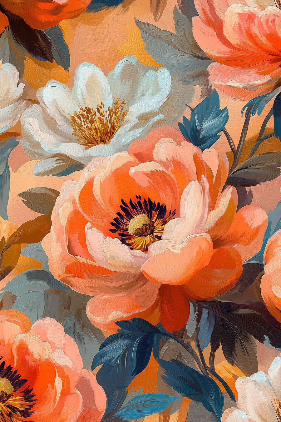 Oranžové a krémové květy — celý design