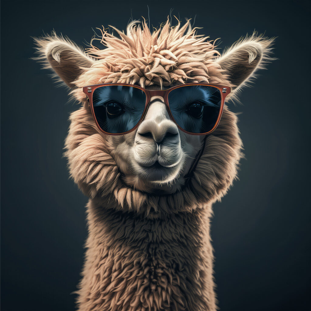 Lama v tmavých brýlích — celý design