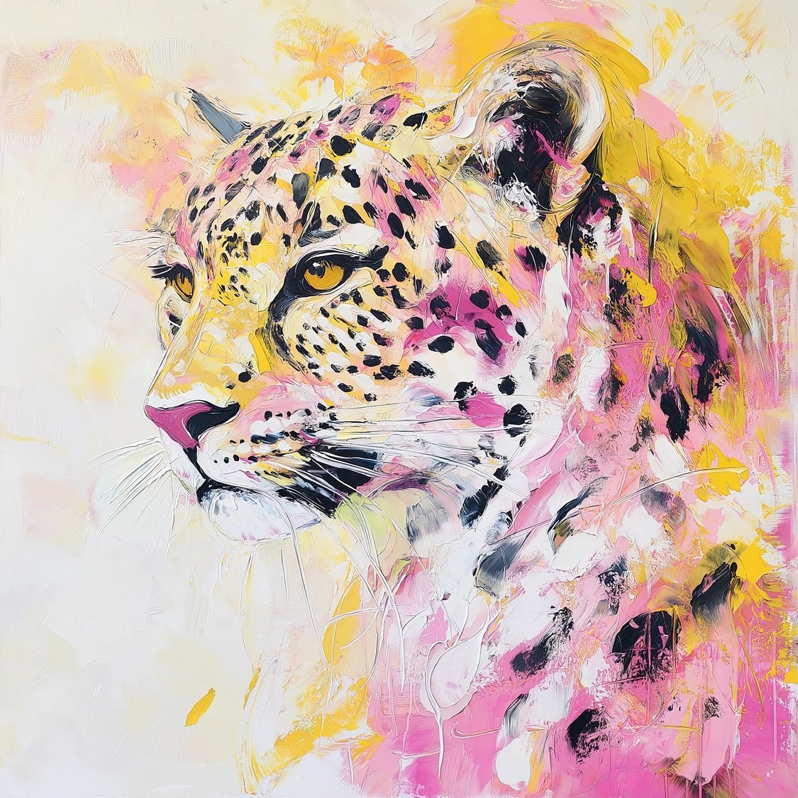 Leopard mezi akvarelovými skvrnami — celý design
