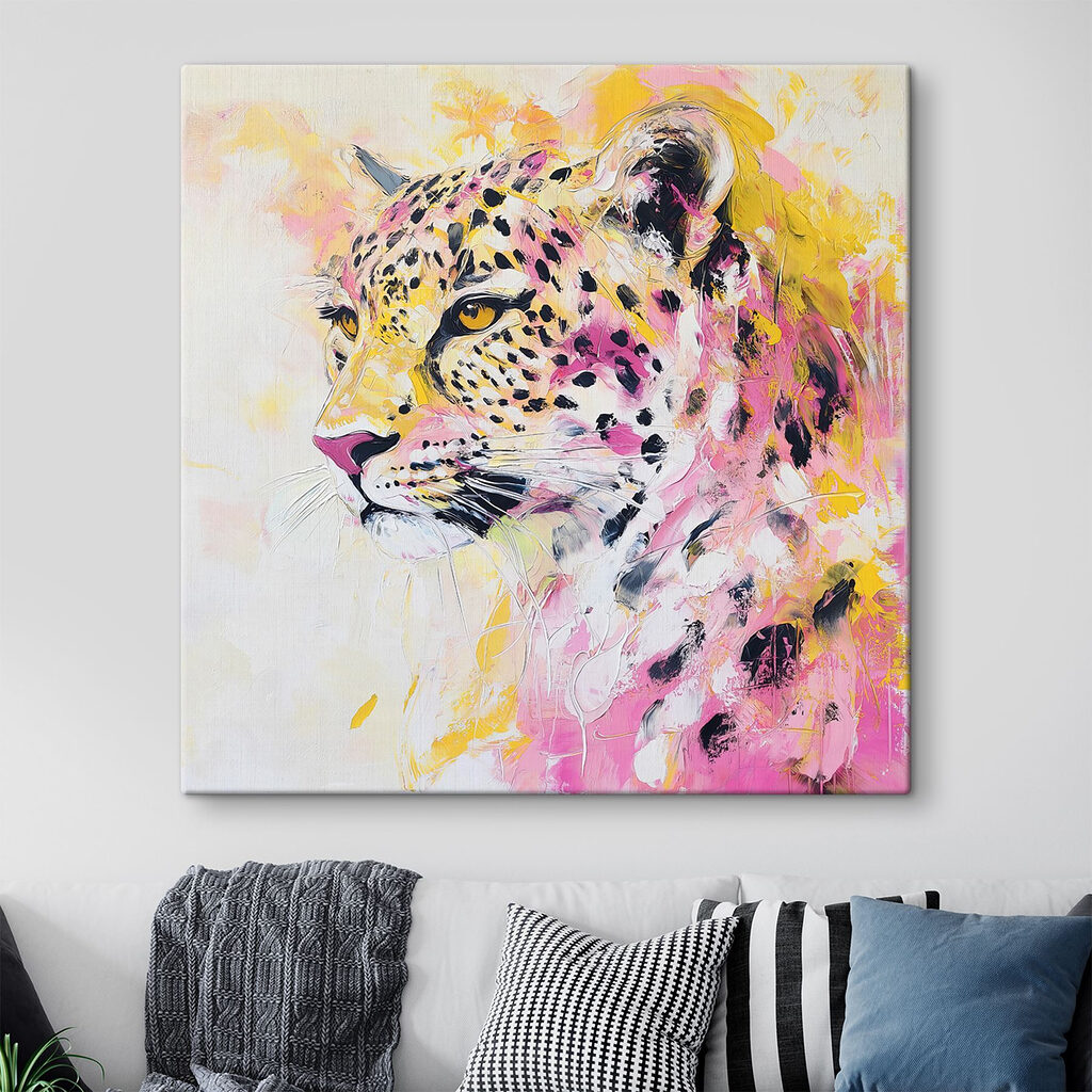 Leopard mezi akvarelovými skvrnami — interiér 1