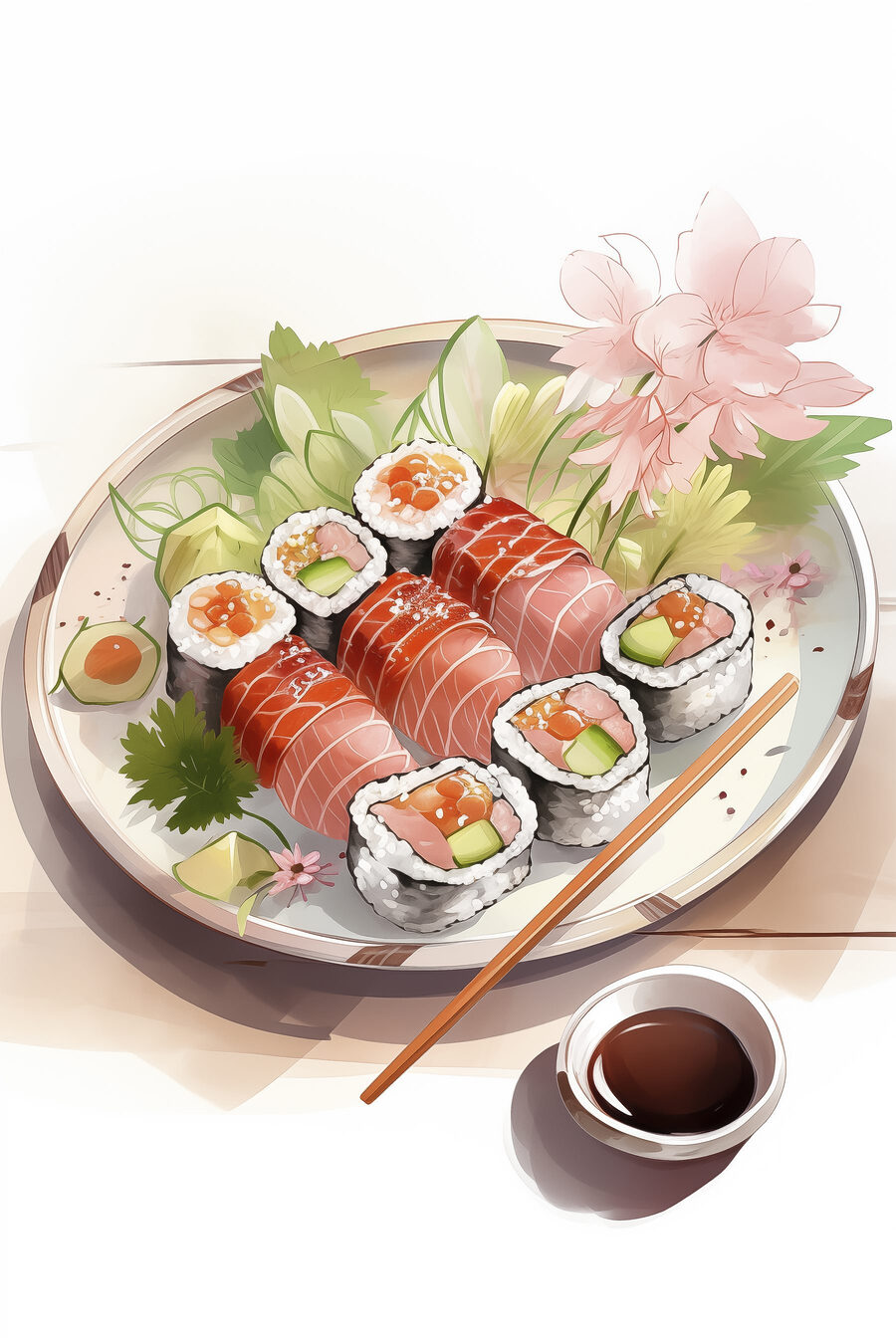 Sushi pod květovou větví — celý design