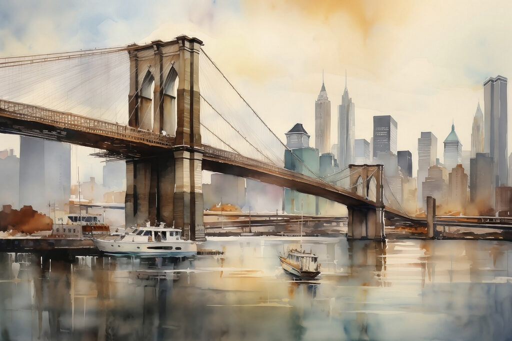 Brooklynský most v akvarelu — celý design