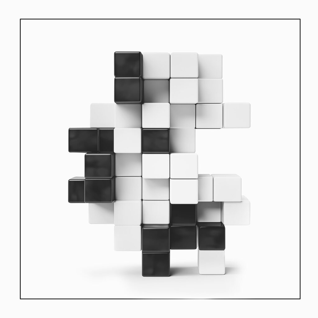 Kostky v černobílém — celý design
