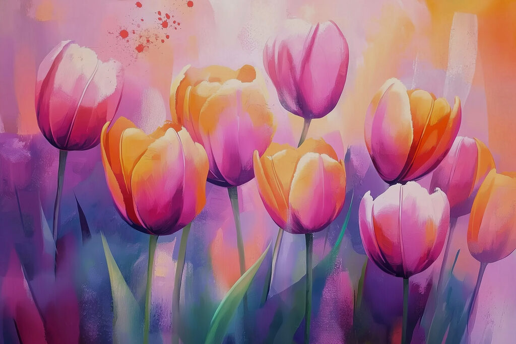 Tulipány v růžových skvrnách — celý design