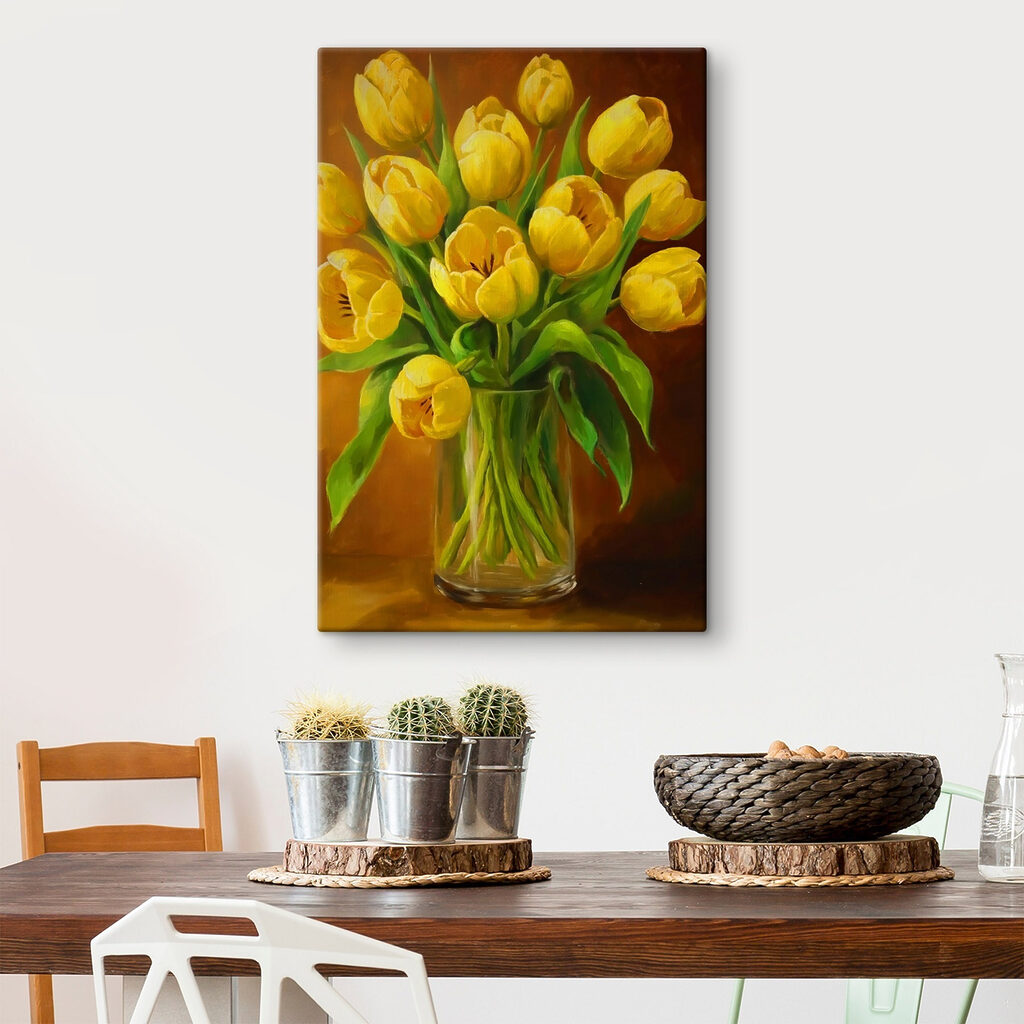 Žluté tulipány na hnědé — interiér 1
