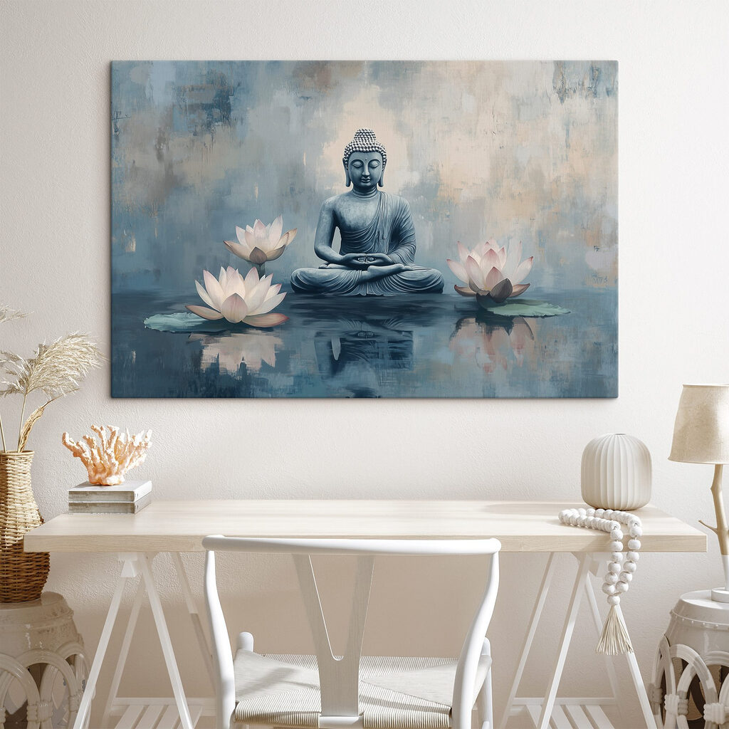 Buddha mezi třemi lotosy v interiéru