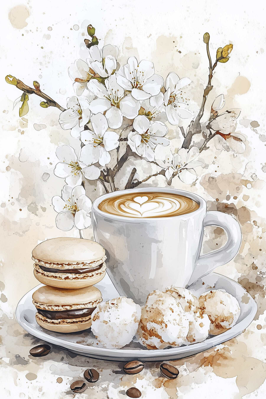 Cappuccino u bílého květu — celý design