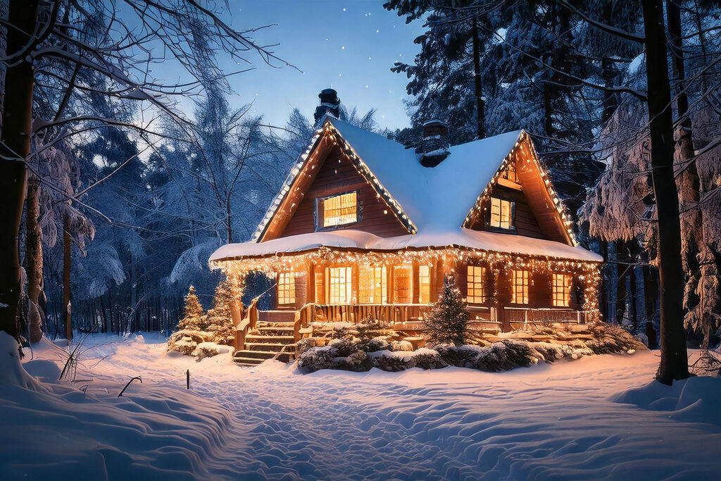 Vánoční domek ve sněhu — celý design