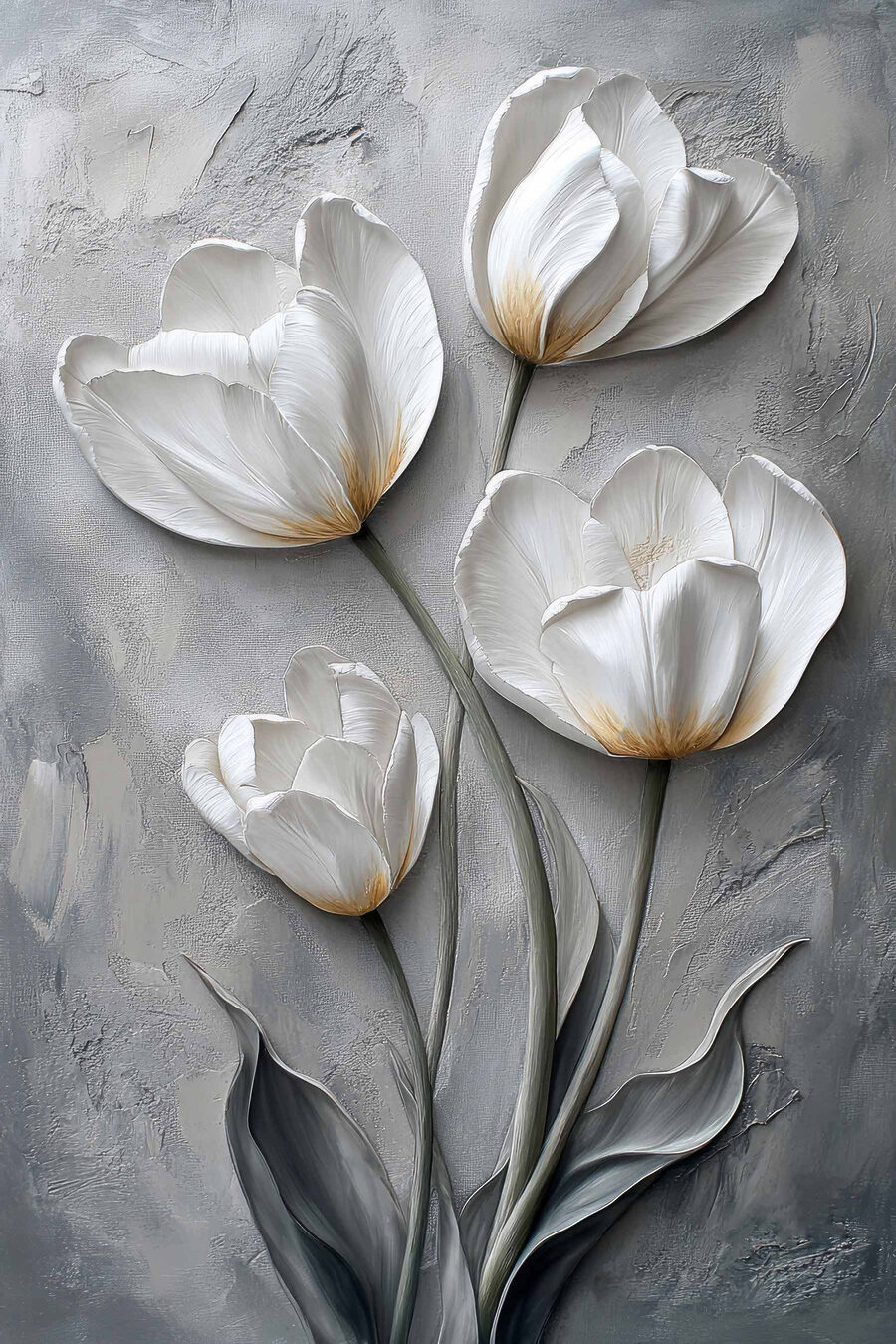 Čtyři tulipány na šedém — celý design