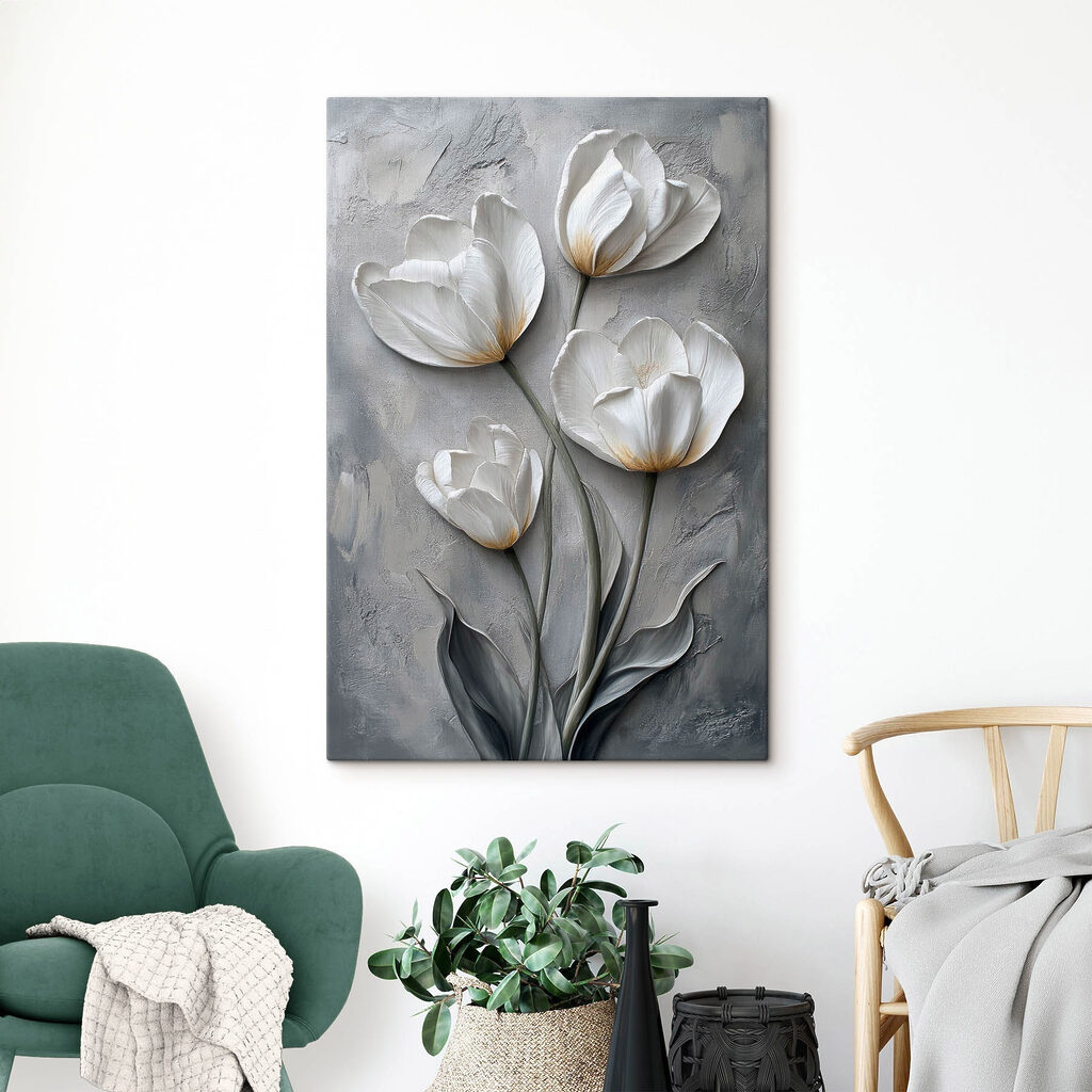 Čtyři tulipány na šedém — interiér 1