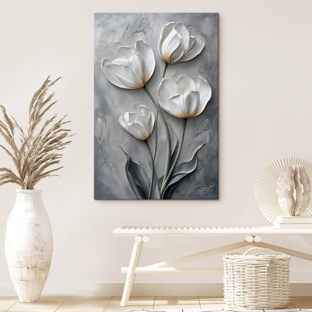 Čtyři tulipány na šedém — interiér 2