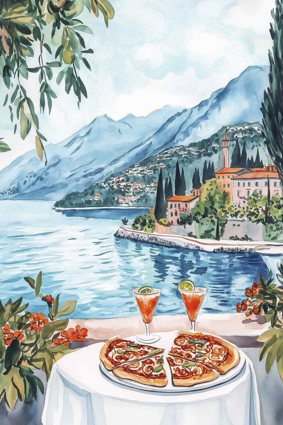 Pizza nad jezerem — celý design