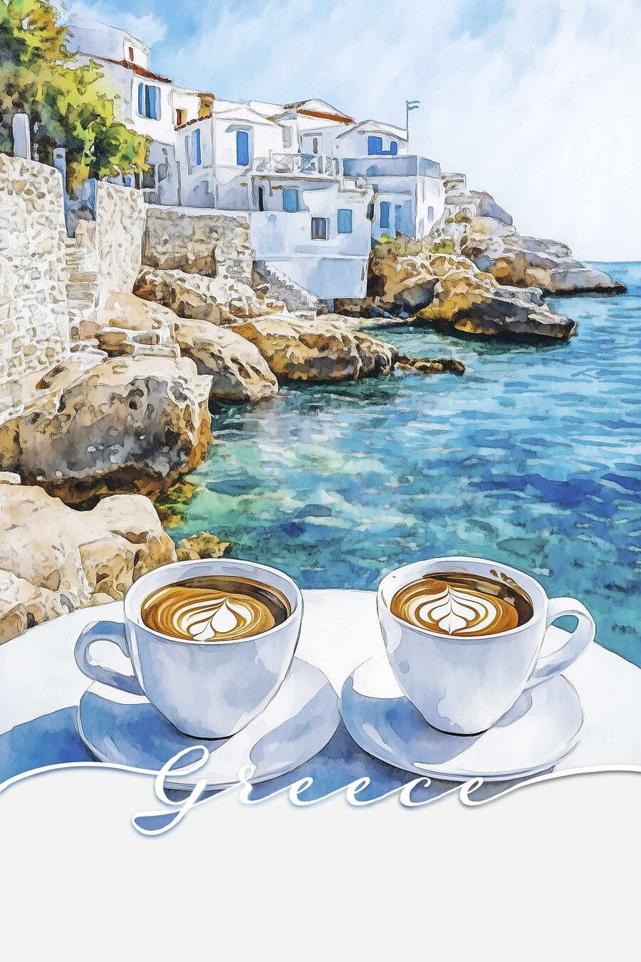 Cappuccino nad skalní zátokou — celý design