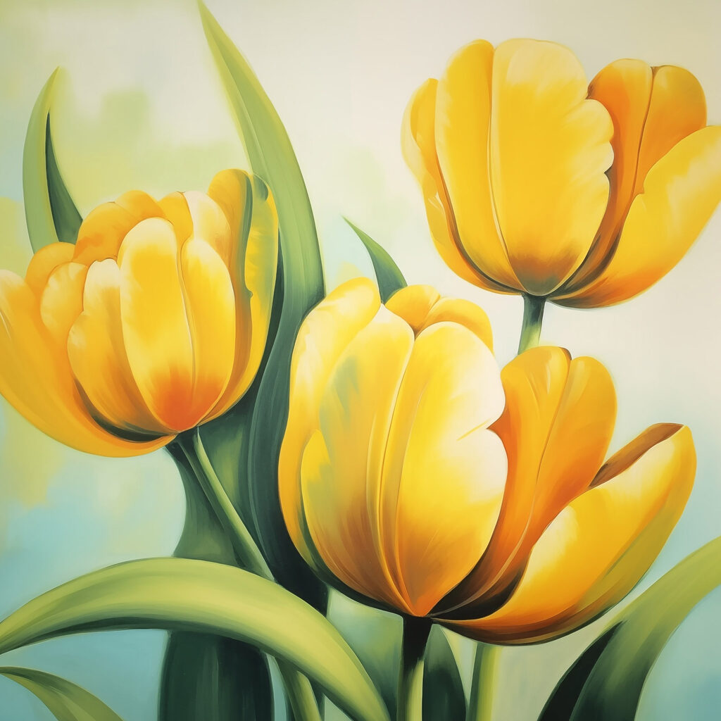 Žluté tulipány ve slunci — celý design