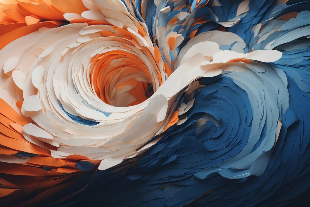Modro-oranžový vír — celý design