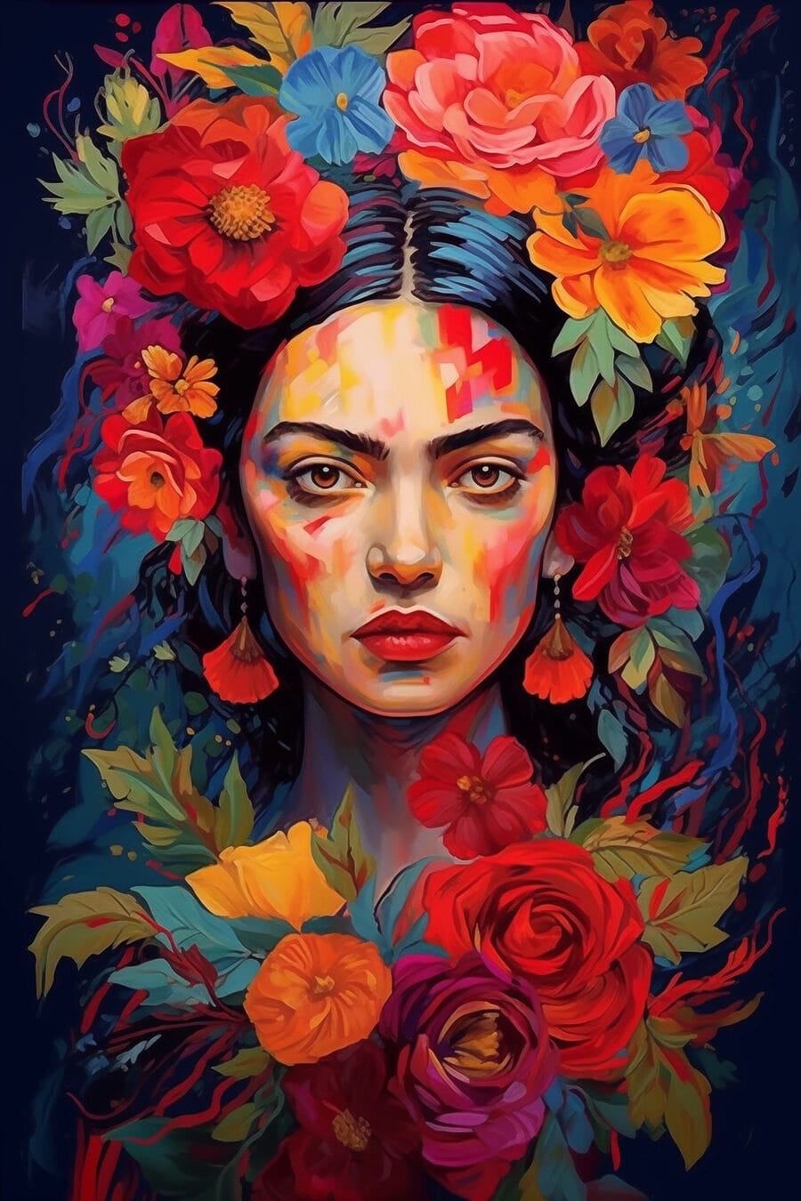 Frida mezi ohnivými květy — celý design