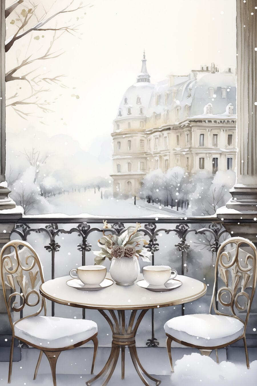 Zimní balkon s Paříží — celý design