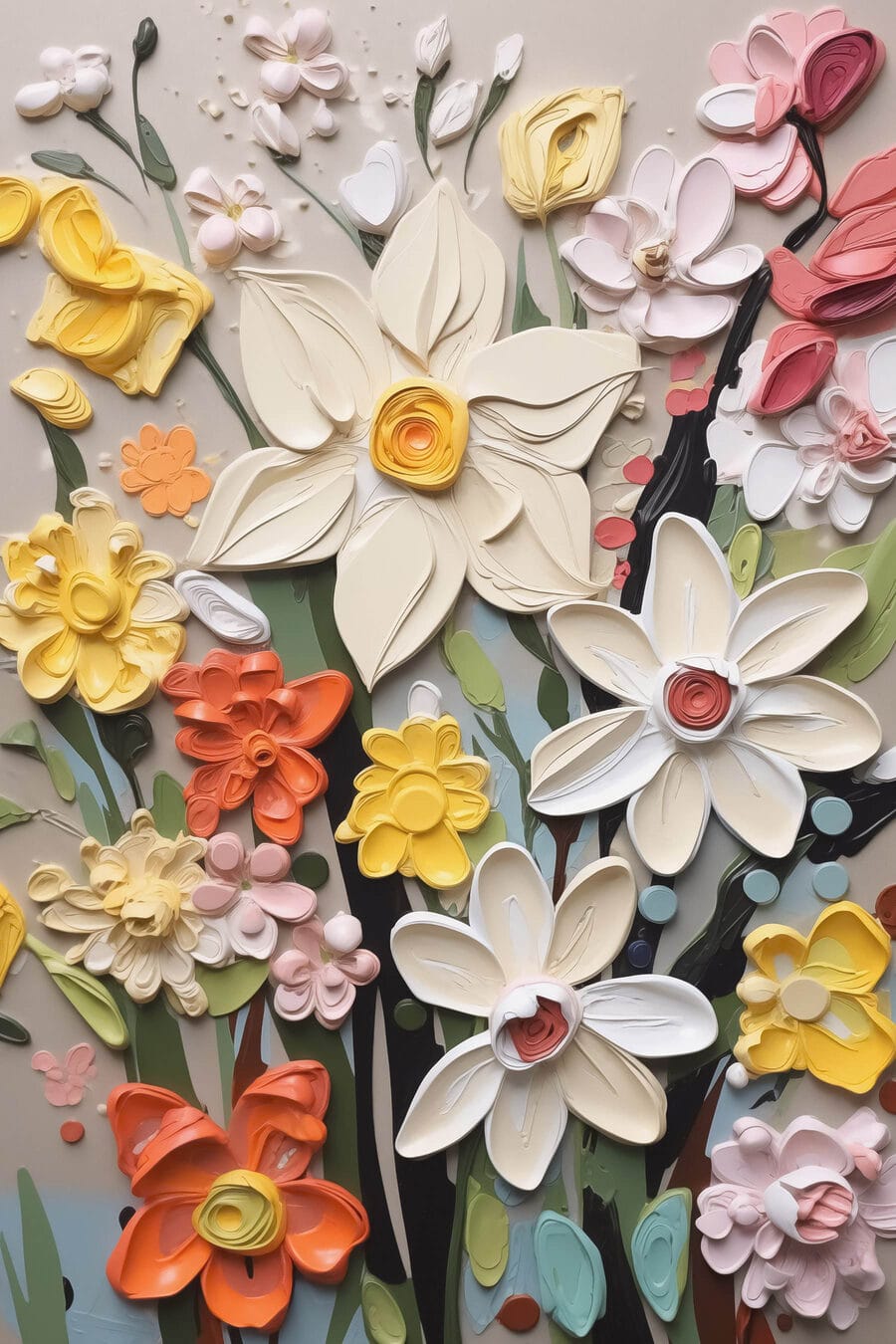 Veselé květy na šedém — celý design