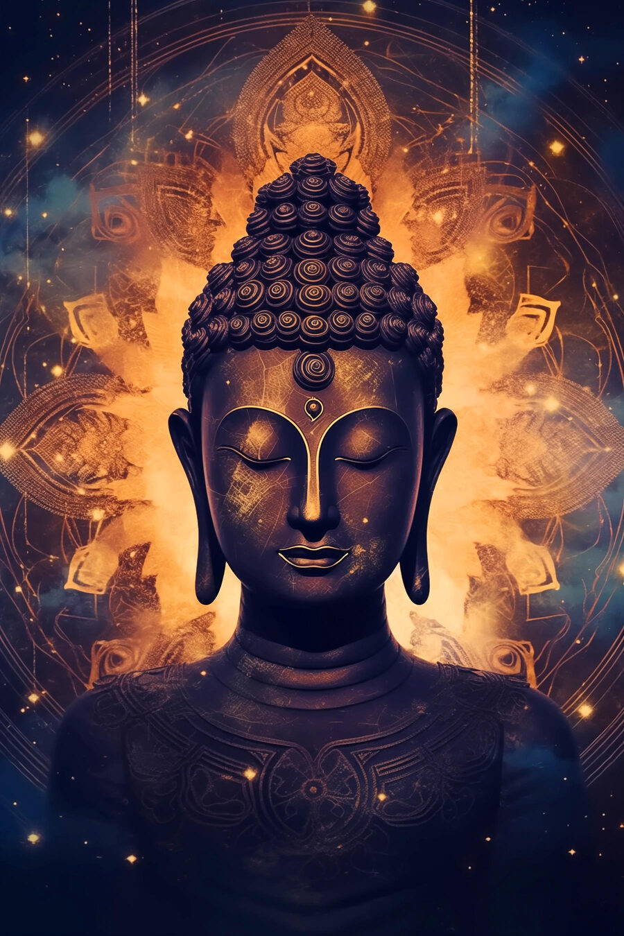 Buddha s ohnivou svatozáří — celý design