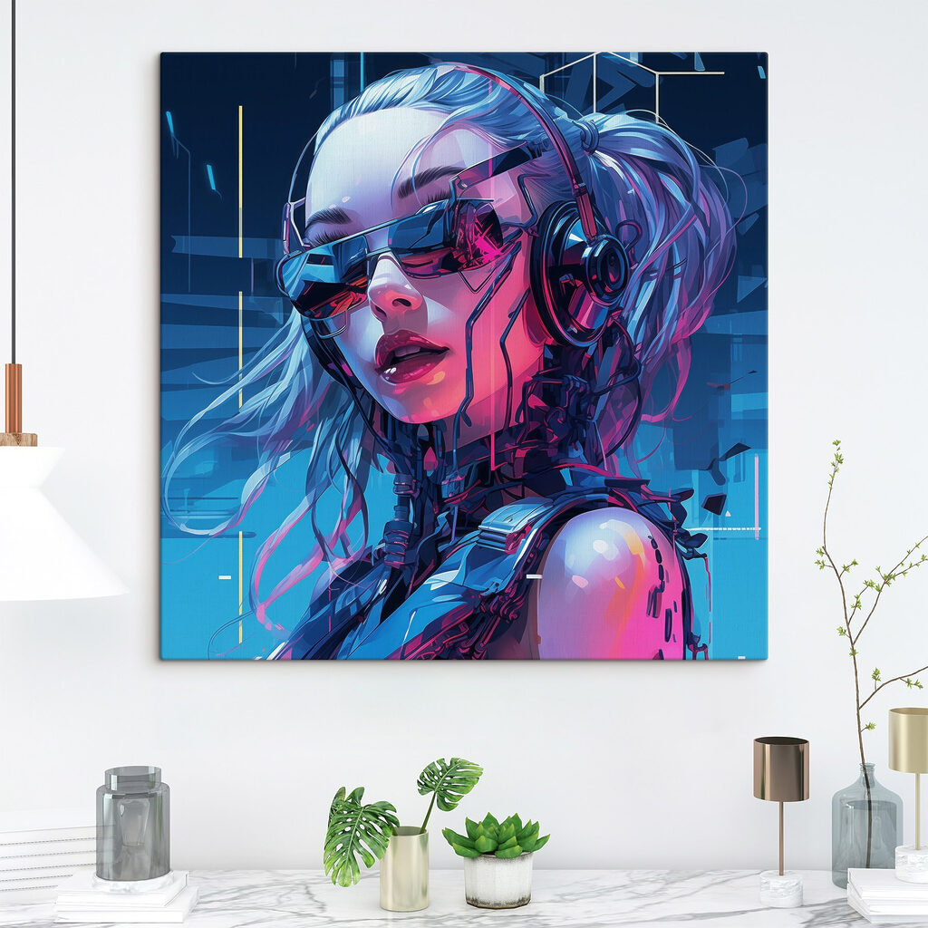 Žena v růžovém neonu — interiér 1