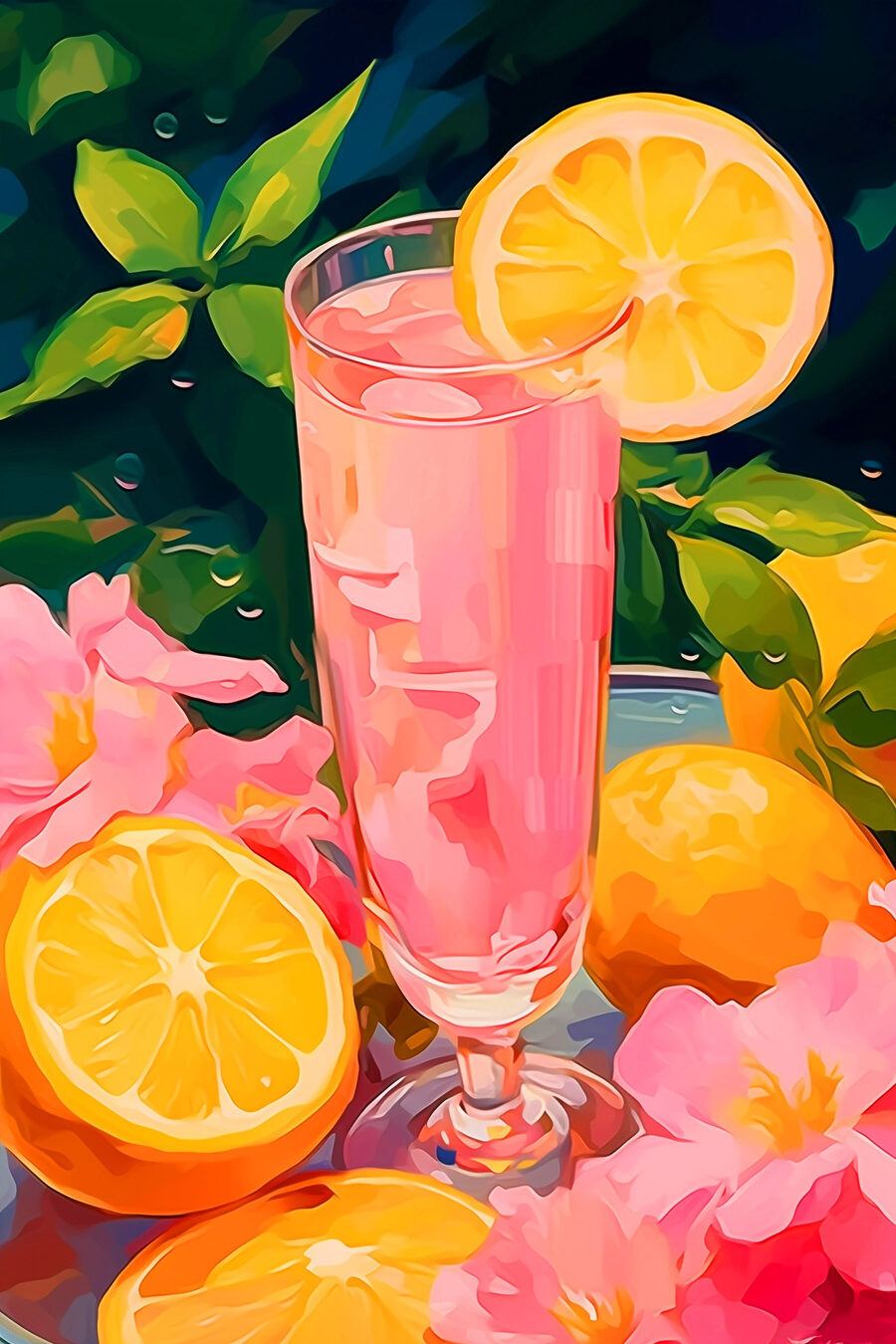 Citrusový nápoj mezi květy — celý design