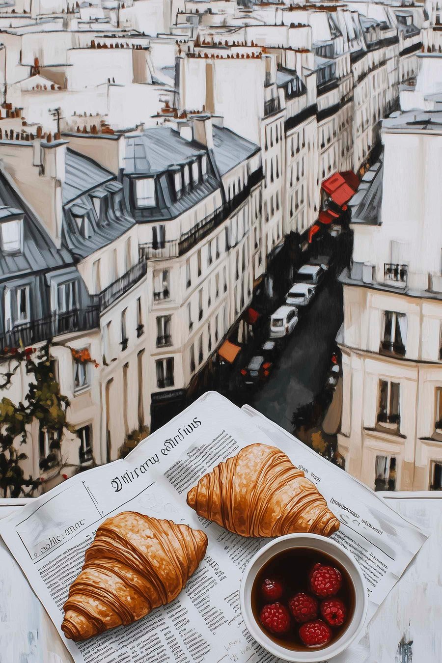 Ranní káva s croissanty — celý design