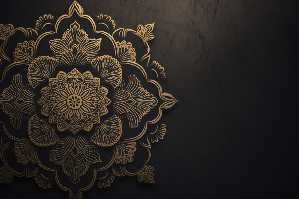 Zlatá mandala na černém — celý design