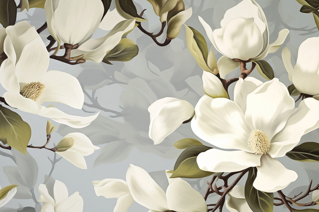 Krémová magnolie na větvích — celý design