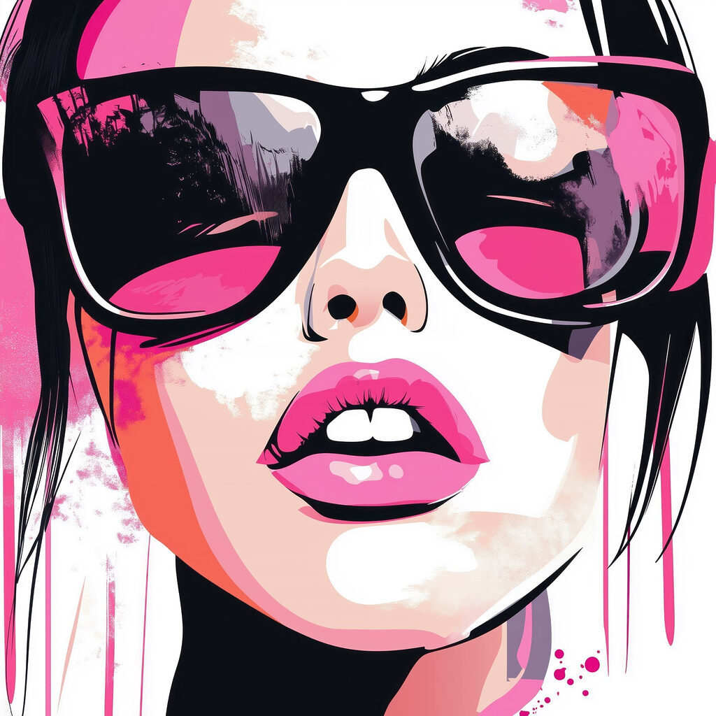 Růžový pop-art portrét — celý design